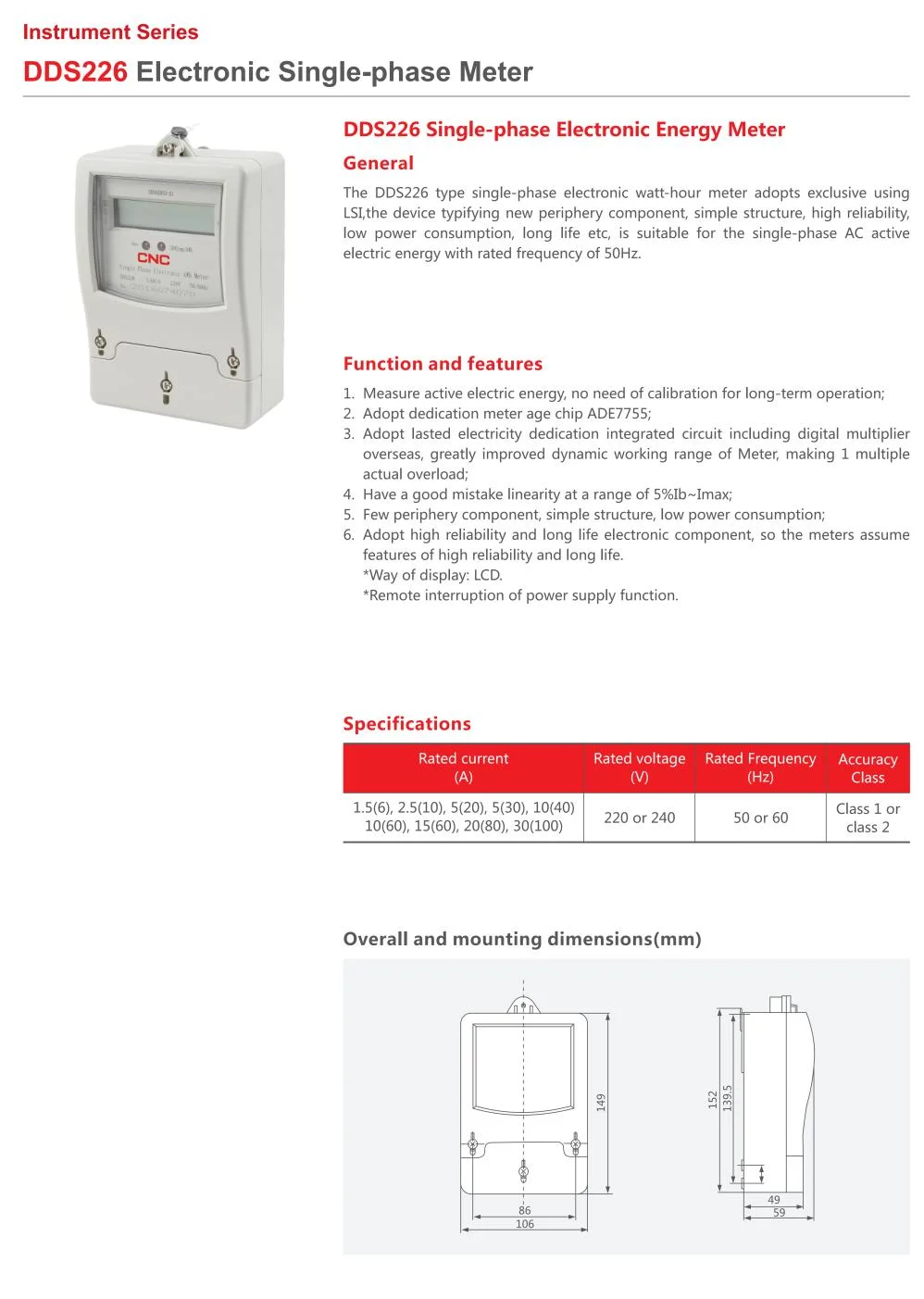 Dds226 50/60Hz Single Phase Electronic Energy Meter LCD Display Electric Watt Meter