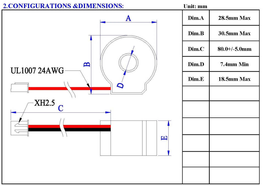 Current Transformer 2000: 1, Nanocrystalline Current Sensor, High Accuracy Sensor for Power Transducer with Housing, Accuracy Class: 0.1