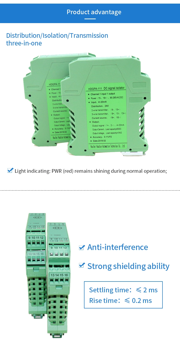 Signal Isolation Transmitter 4-20mA DC Signal Isolator Analog Input 0-10V Output