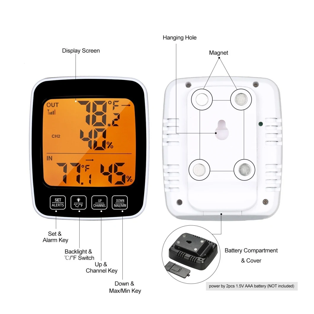 LCD Wireless Weather Station Temperature Humidity Gauge Monitor Touch Key