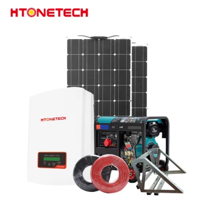 Htonetech 550W Монокристаллические фотоэлектрические солнечные панели Сетевой инвертор Гибридный китайский счетчик энергии Солнечная энергетическая система с питанием от CT с дизельным генератором с воздушным резервуаром